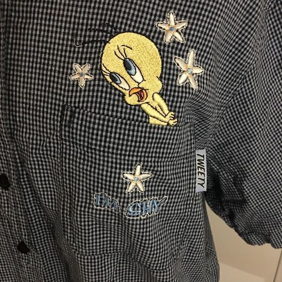 Looney Tunes Tweety Bird I'm Shy Plaid Shirt - Picture 4 of 7